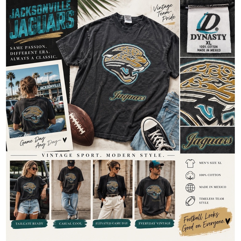 Vintage Jacksonville Jaguars T Shirt Mens XL Dynasty NFL Football Faded Black